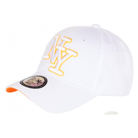 Casquette NY Blanche et Orange Fluo Tendance Visiere Baseball Broadwyx CASQUETTES Hip Hop Honour