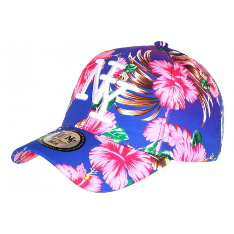 Casquette NY Bleue et Rose Fleurs Tropicales Baseball Hawai CASQUETTES Hip Hop Honour