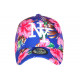 Casquette NY Bleue et Rose Fleurs Tropicales Baseball Hawai CASQUETTES Hip Hop Honour