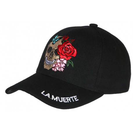 Casquette Tete de Mort et Rose La Muerte Biker Baseball Motard CASQUETTES Nyls Création