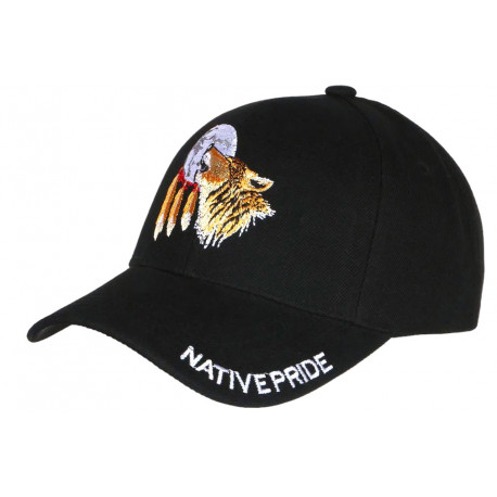 Casquette Loup Attrape Reve Native Pride Noire Biker Baseball CASQUETTES Nyls Création