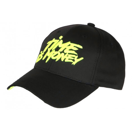 Casquette Time Is Money Jaune Fluo et Noire Tendance Coton Baseball CASQUETTES Nyls Création