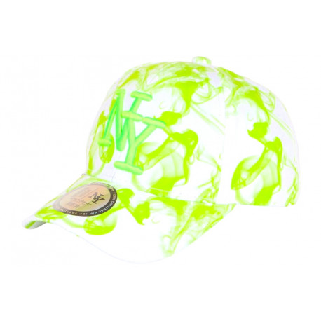 Casquette Enfant Verte Fluo et Blanche Originale Smoky NY Baseball 7 a 11 ans Casquette Enfant Hip Hop Honour