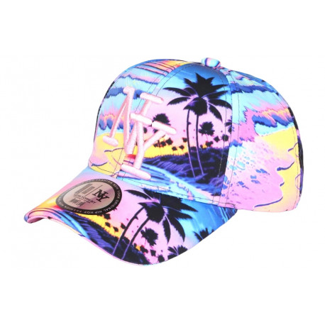 Casquette Enfant Rose et Jaune Palmiers NY Baseball Sunset 7 a 12 ans Casquette Enfant Hip Hop Honour