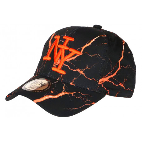 Casquette Enfant Orange Fluo Noire Originale Eklyr NY Baseball 7 a 12 ans Casquette Enfant Hip Hop Honour