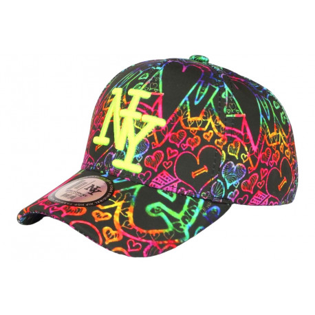 Casquette Enfant Jaune Fluo Rouge Coeurs Originale Drawwy NY 7 a 12 ans Casquette Enfant Hip Hop Honour