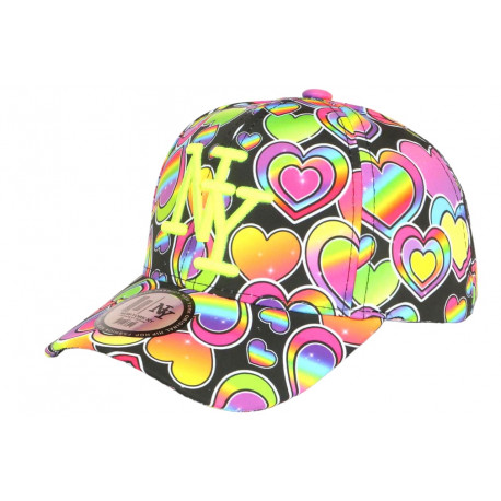 Casquette Enfant Jaune Fluo Rose Coeurs Tendance Fullhearts 7 a 12 ans Casquette Enfant Hip Hop Honour