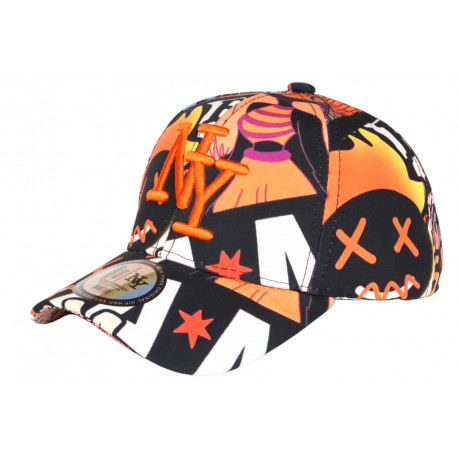 Casquette Enfant Bande Dessinee Orange Drawwy Fashion NY 7 a 12 ans Casquette Enfant Hip Hop Honour