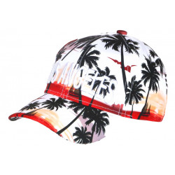 Casquette Los Angeles Blanche et Rouge Palmiers Tropical Sunrise Baseball CASQUETTES Hip Hop Honour