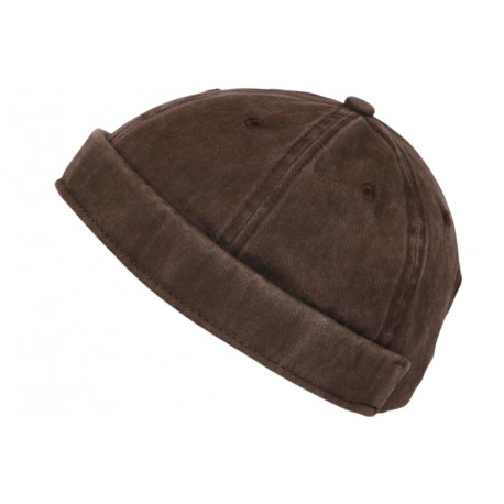 Bonnet Docker Marron Chocolat Denim Coton Mode Miki Marin Kyroak BONNETS Nyls Création