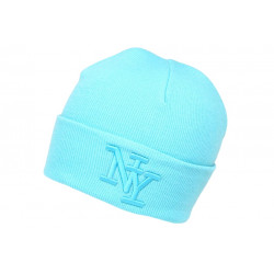 Bonnet New York Bleu Turquoise en Laine Tendance et Chaude Nevy BONNETS Hip Hop Honour