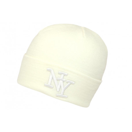 Bonnet New York Blanc en Laine Tendance et Chaude Nevy BONNETS Hip Hop Honour