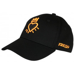 Casquette Coeur Orange Fluo et Noire Strass Couronne Baseball Crown CASQUETTES Hip Hop Honour