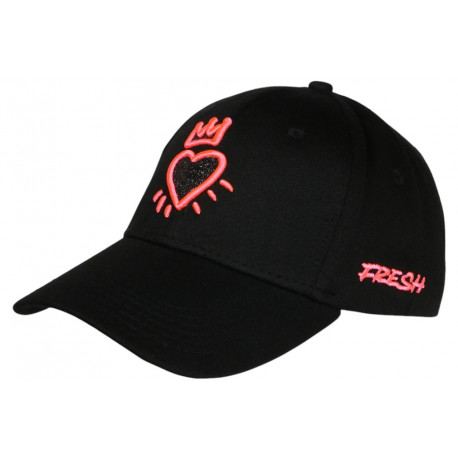 Casquette Coeur Rose Fluo et Noire Strass Couronne Baseball Crown CASQUETTES Hip Hop Honour