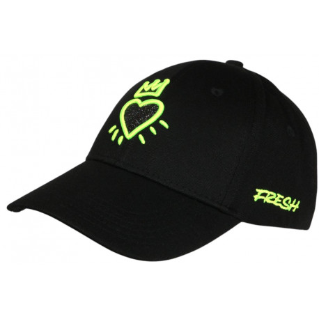 Casquette Coeur Verte Fluo et Noire Strass Couronne Baseball Crown CASQUETTES Hip Hop Honour