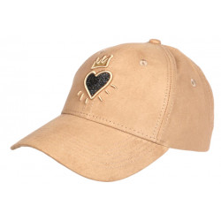 Casquette Couronne Beige et Doree Strass Coeur en Daim Corona CASQUETTES Hip Hop Honour