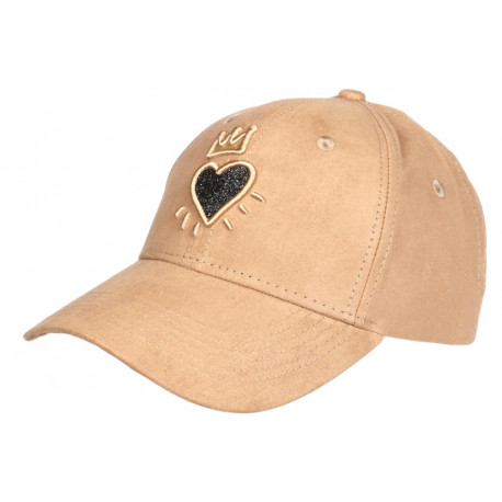 Casquette Couronne Beige et Doree Strass Coeur en Daim Corona CASQUETTES Hip Hop Honour