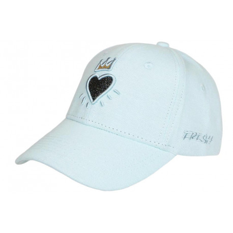 Casquette Coeur Bleu Clair et Doree Couronne Glitter en Coton Krone CASQUETTES Hip Hop Honour