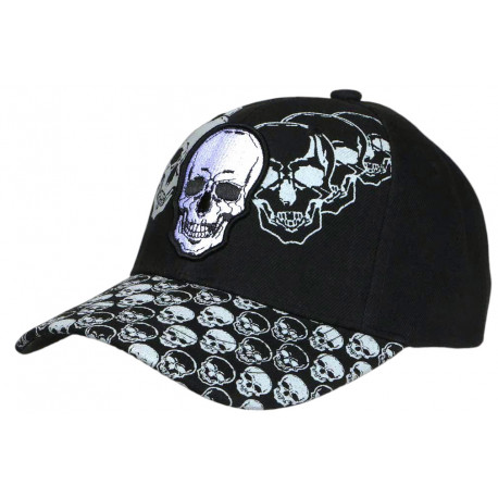 Casquette Tete de Mort et Cranes Noire et Blanche Biker Baseball Motard CASQUETTES Nyls Création