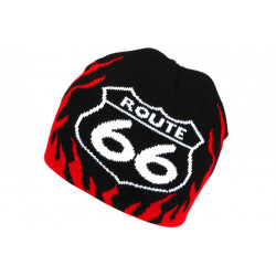 Bonnet Route 66 Rouge et Noir Flammes Look Hiver Biker BONNETS Nyls Création