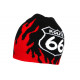 Bonnet Route 66 Rouge et Noir Flammes Look Hiver Biker BONNETS Nyls Création