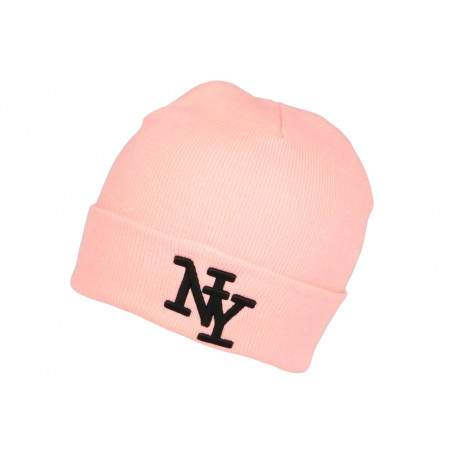 Bonnet New York Rose et Noir à Revers Fashion en Laine Douce Nevy BONNETS Hip Hop Honour