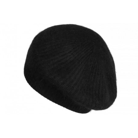 Bonnet Béret Angora Noir en Laine Douce et Tendance Angela BONNETS Nyls Création