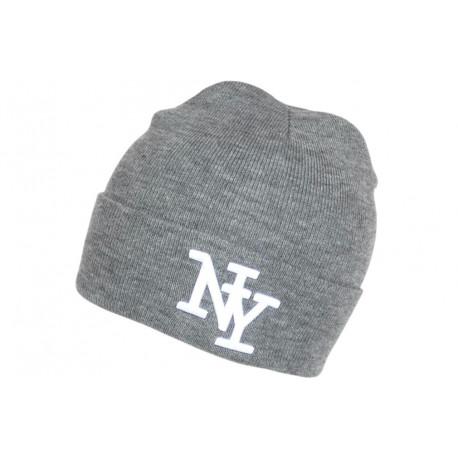 Bonnet New York Gris et Blanc à Revers Fashion en Laine Douce Nevy BONNETS Hip Hop Honour