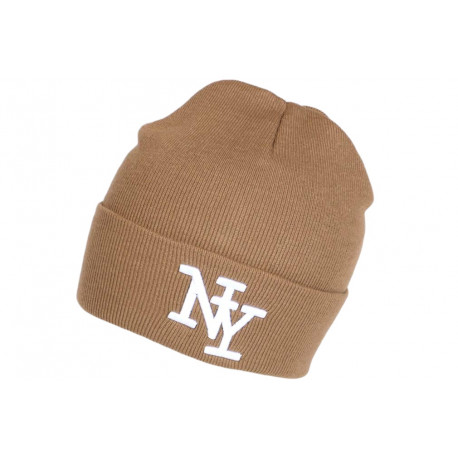 Bonnet New York Marron et Blanc Fashion en Laine Douce Nevy BONNETS Hip Hop Honour