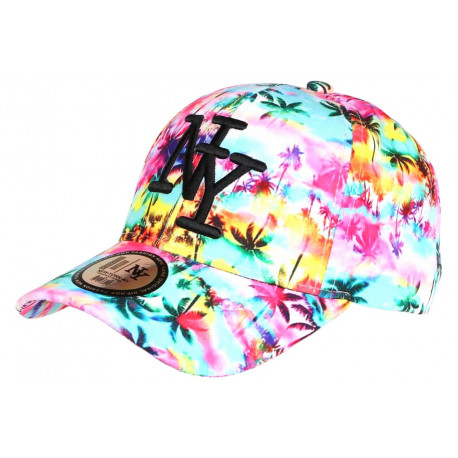 Casquette NY Rose et Verte Palmier Tropical Sunrise Baseball CASQUETTES Hip Hop Honour