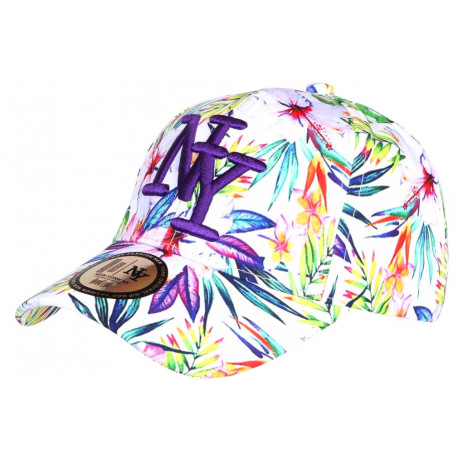 Casquette NY Violette Blanche Fleurs Exotiques Tropicale Baseball Bali CASQUETTES Hip Hop Honour