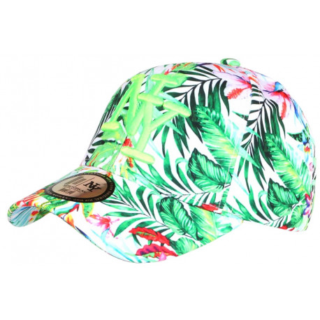 Casquette NY Verte et Blanche Fleurs Exotiques Originale Baseball Bali CASQUETTES Hip Hop Honour