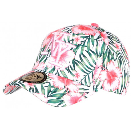 Casquette NY Rose et Blanche Fleurs Tropicales Tendance Baseball Hawai CASQUETTES Hip Hop Honour