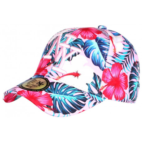 Casquette NY Rose et Bleue Fleurs Tropicales Fashion Baseball Hawai CASQUETTES Hip Hop Honour