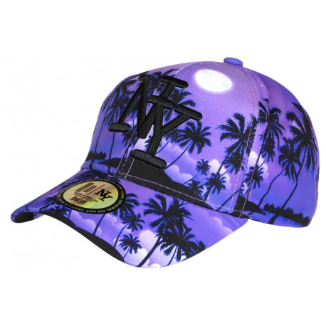 Casquette NY Violette Palmiers Noirs Tropicale Fashion Baseball Copaka CASQUETTES Hip Hop Honour