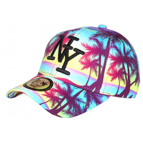 Casquette NY Jaune et Violette Palmiers Tropicale Sunrise Baseball CASQUETTES Hip Hop Honour