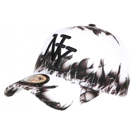 Casquette Enfant Blanche et Noire Streetwear Fire NY Baseball de 7 a 11 ans Casquette Enfant Hip Hop Honour