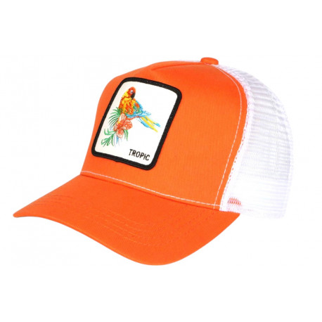 Casquette Filet Orange Perroquet Patch Tropic Fashion Papaye CASQUETTES Nyls Création