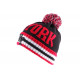 Bonnet NY Noire et Rouge avec pompon ANCIENNES COLLECTIONS divers