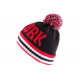 Bonnet NY Noire et Rouge avec pompon ANCIENNES COLLECTIONS divers