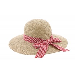 Chapeau paille Herman Headwear Naturel et Vichy Rouge ANCIENNES COLLECTIONS divers