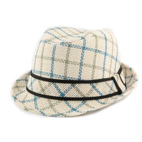 Chapeau Paille Spenta Beige et Bleu ANCIENNES COLLECTIONS divers