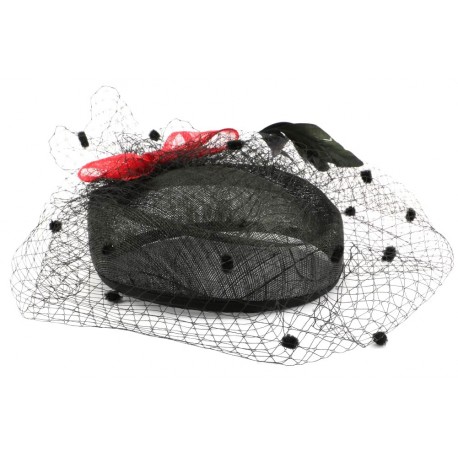 Chapeau Mariage Louly en sisal Noir et Rouge ANCIENNES COLLECTIONS divers