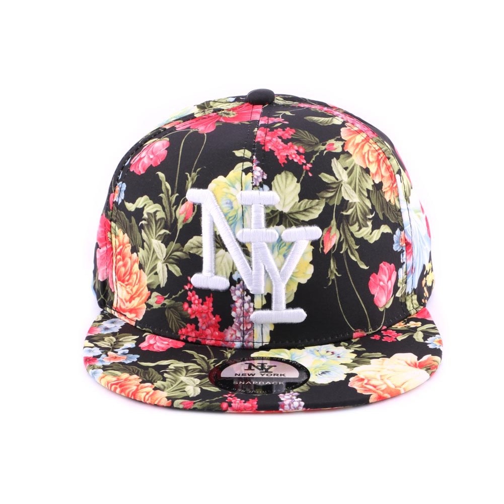 Casquette Snapback NY Noir avec fleurs Rouges ...