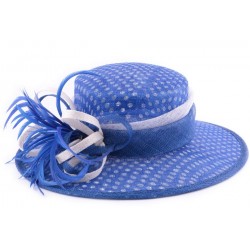 Chapeau Mariage Claridge bleu à pois blancs en sisal ANCIENNES COLLECTIONS divers